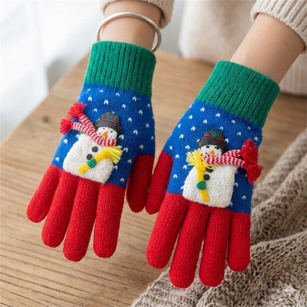 TALBOTS Colorful Festive Snowman Winter Gloves SZ S
